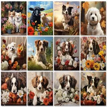 Алмазная картина собака животное полный квадрат круглый алмаз искусство мозаика стразы картины ручная работа бисер подарок Full Round 20x30CM