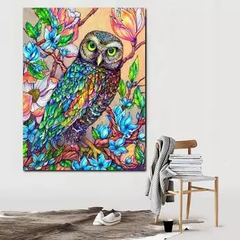 Алмазная картина Сова Мозаика DIY Алмазная вышивка Птица Вышивка крестом Животные Полная дрель Украшение 20X30CM