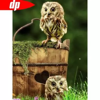 Алмазная картина Сова Полный круглый Алмазная вышивка животных Стразы Мозаика Украшение дома 20X30CM