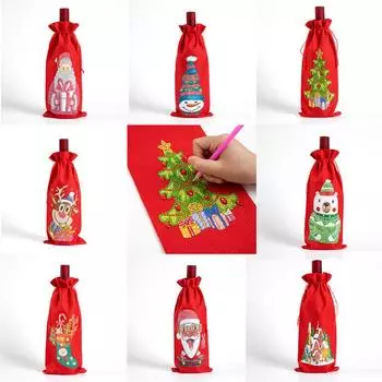 Алмазная картина сумка для красного вина 5D DIY рождественские мультфильмы узоры алмазная специальная форма сверло бутылка украшение подарочные пакеты 34.5x14.5cm