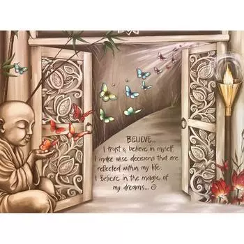 Алмазная картина Текст Будды бабочка вышивка крестом на заказ фото Алмазная вышивка круглая дрель домашний декор Full Round 20x25CM