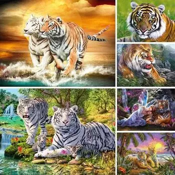 Алмазная картина Тигр 5D Алмазная вышивка с животными, украшение дома, картина, полная круглая алмазная живопись, настенная живопись Full Round 20x30CM