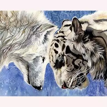 Алмазная картина «Тигр и волк», Алмазная вышивка, животные, вышивка крестиком, алмазная мозаика, искусство 20X30CM