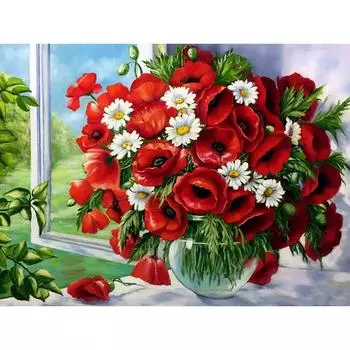 Алмазная вышивка 5D Алые маки 20X30CM