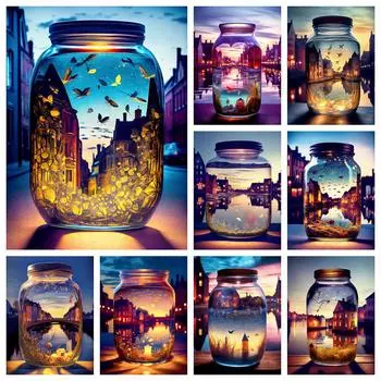 Алмазная картина, улица, вышивка крестом, бутылка, полная квадратная алмазная мозаика, озеро, пейзаж, сделай сам, декор для дома Full Round 20X30CM