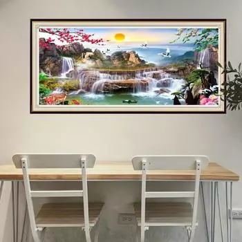 Алмазная картина Весенний пейзаж 5D DIY Алмазная мозаика Пейзаж Полный Круглый Алмазная вышивка Дерево Ремесла Комплект Декоративные Full Round 20x50CM