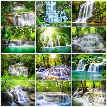 Алмазная картина «Водопад», полная квадратная круглая Алмазная вышивка, весенний пейзаж, стразы, искусство, украшение дома Full Round 20x25CM