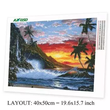 Алмазная картина Волнистый пейзаж Вышивка крестом Полная дрель Подарок Алмазная вышивка Приморская мозаика Ручная работа Full Round 20X30CM