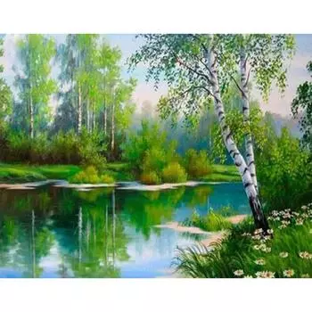 Алмазная картина Вышивка крестом Лес Весенний пейзаж Алмазная вышивка Природное озеро 20X30CM