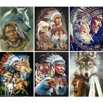 Алмазная картина в форме волка, стразы, художественная картина 5D DIY, полная алмазная вышивка, картина с животными, мозаика, домашний декор, подарочный комплект Full Round 20x30CM