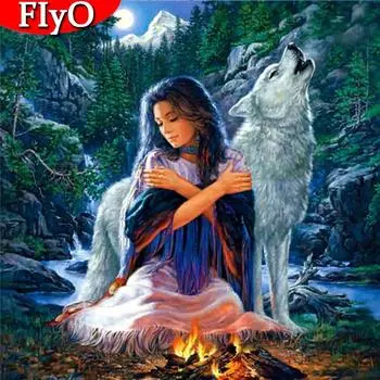 Алмазная картина волк, квадратная, круглая, подарок ручной работы, Алмазная вышивка, мозаика с животными, индийская женщина, рукоделие, настенное искусство Full Round 30x30CM