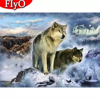 Алмазная картина волк снег полный квадратный дрель ремесленный набор алмазная живопись животное мозаика рукоделие ремесло домашний декор Full Round (20X30CM)