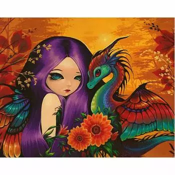Алмазная картина, вышивка крестиком, 5D Алмазная вышивка, распродажа, мультяшная девушка и дракон, сделай сам, полная круглая Алмазная мозаика, рукоделие 20X30CM