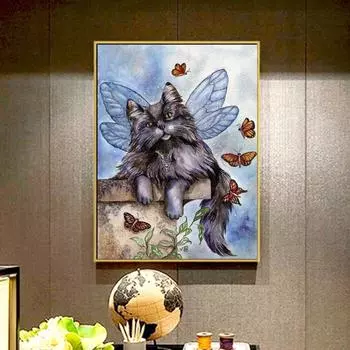 Алмазная картина, вышивка крестиком, бабочка, кошка, рукоделие, ремесло, домашний декор, Алмазная вышивка 20X30CM