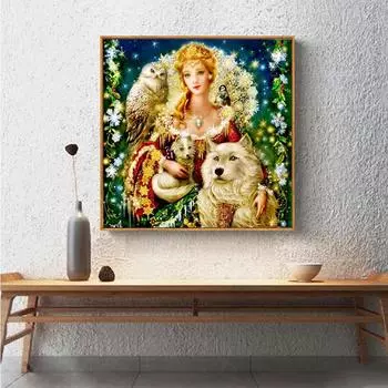 Алмазная картина, вышивка крестиком, феи и животные, алмазная мозаика, рукоделие, круглая вышивка 30x30CM