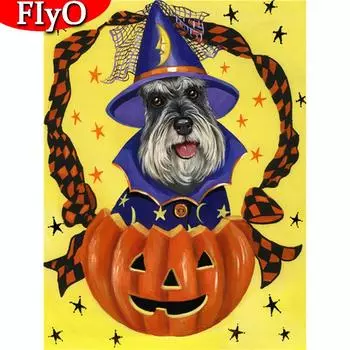 Алмазная картина, вышивка крестиком, Хэллоуин, полная квадратная Алмазная вышивка, мозаика с собакой, декор в виде животного для домашнего настенного искусства Full Round (20X30CM)
