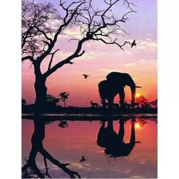 Алмазная картина, вышивка крестиком, полная круглая дрель, Слон на закате, Алмазная вышивка 20X30CM