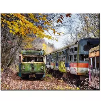Алмазная картина, вышивка крестиком, полная круглая страза, старый поезд, пейзажная наклейка 20X30CM