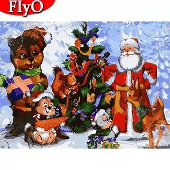 Алмазная картина, вышивка крестом, Рождественская Алмазная вышивка, Санта-Клаус, мозаика, медведь, ремесленный праздничный подарок Full Round (20X30CM)