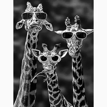 Алмазная картина, вышивка крестом Семья жирафа в очках Алмазная вышивка Мозаика со стразами 20X30CM