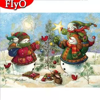 Алмазная картина, вышивка крестом, Снеговик, полная квадратная круглая Алмазная вышивка, мультяшная мозаика, Рождественский подарок Full Round (20X30CM)