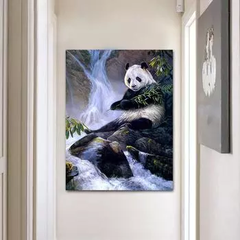 Алмазная картина, вышивка крестом, животное Панда, полная круглая Алмазная вышивка, Алмазная мозаика, домашний декор 20X30CM