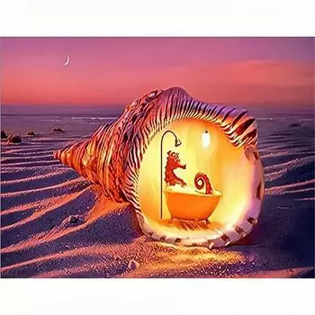 Алмазная картина, вышивка, пляжный морской конек, полная круглая мозаика, пейзажное украшение для дома 30x40 см/12x16 дюймов 30x40cm NO Frame