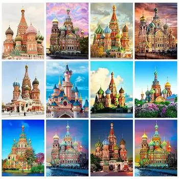 Алмазная картина Замок Новые поступления Мозаика Вышивка Церковь Вышивка крестиком Домашний декор Алмазное искусство Full Round 20X30CM красный