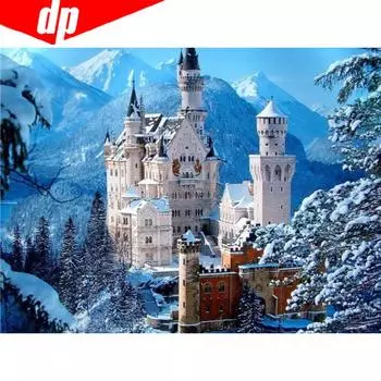 Алмазная картина Замок Зима 5D DIY Вышивка крестом Полный дисплей Алмазная вышивка 20X30CM
