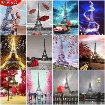 Алмазная картина «Железная башня», квадратная круглая вышивка крестиком, Новое поступление, Алмазная вышивка, мозаика «Городские улицы», домашний декор, подарок Full Round 20X30CM красный