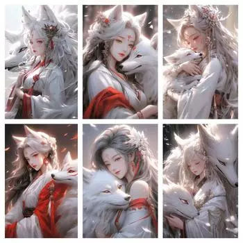 Алмазная картина «Женщина и лисы», «сделай сам», полная квадратная круглая дрель, вышивка стразами, фэнтези, мультфильм, эльф, мозаика, наборы для вышивки крестом, принцесса, Настенный декор Square drill 30x40cm