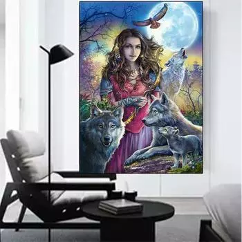 Алмазная картина женская вышивка крестом полная алмазная 5D сделай сам вышивка волк мозаика настенное искусство алмазное украшение для дома искусство подарок Full Round 20x30CM