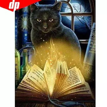 Алмазная картина животное кошка книга свет горный хрусталь мозаика Алмазная вышивка 20X30CM