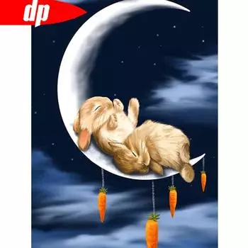 Алмазная картина Животное Кролик Луна Алмазная вышивка Мозаика Вышивка крестом 20X30CM
