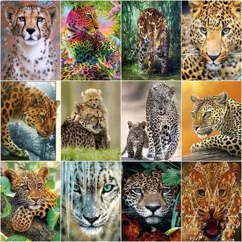 Алмазная картина животное Леопард для детей и взрослых, вышивка крестиком, полная круглая дрель, Алмазная вышивка, мозаика, ручная работа, подарок Full Round 20x30CM