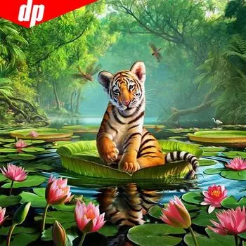 Алмазная картина животное тигр 5D DIY полный круглый горный хрусталь Алмазная вышивка крестиком 30x30CM