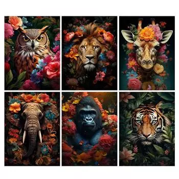 Алмазная картина Животные джунглей Сова Волк Diy Полный квадратный круглый дрель Стразы Вышивка Лев Тигр Слон Мозаика Наборы для вышивки крестом Square drill 30x40cm