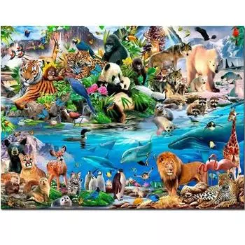 Алмазная картина Животные Зоопарк Полные дрели Алмазная картина Горный хрусталь Мозаика Алмазная Панда Лев Дельфин 3d Вышивка крестиком Full Round 20x30CM
