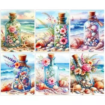 Алмазная мозаика бутылка ракушка вышитая крестом картина из стразов морская вышивка 5D DIY живопись ручная работа хобби Full Round 20x30CM