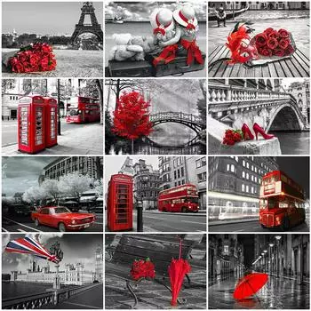 Алмазная мозаика черная красная полная дрель квадратная алмазная вышивка уличная вышивка мозаика пейзаж 5D DIY искусство настенный декор Full Round 20x30CM