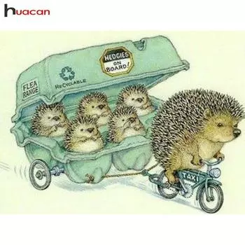 Алмазная мозаика HUACAN, полная круглая дрель из смолы, Ежик, 5D, сделай сам, вышивка, алмазная живопись, вождение, закат, декор для дома Full Round 20*30 cm