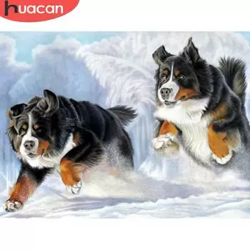 Алмазная мозаика Huacan с собакой, животное, 5D DIY, алмазная живопись, снег, зима, полная квадратная/круглая дрель, вышивка, ремесло Full Square 20*30 cm