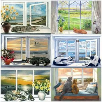 Алмазная мозаика Кошка Полная дрель Квадратная алмазная картина Животное Вышивка крестом Вышивка Оконная картина Стразы Настенное искусство Full Round 20x30CM