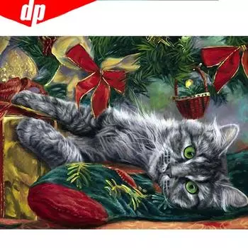 Алмазная мозаика Кот 5D DIY Алмазная картина Животное Алмазная вышивка Крестом 20X30CM