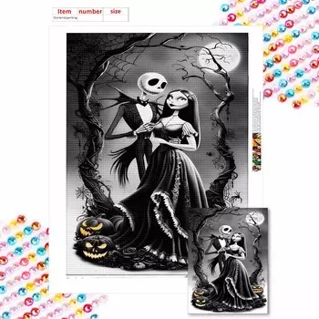 Алмазная мозаика Красочная алмазная живопись Джек и его невеста Полная круглая вышивка Мультяшные креативные хобби Настенный декор Round 20x30cm