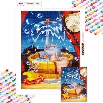 Алмазная мозаика Красочная алмазная живопись Маленький летающий слоненок принимает ванну Полная круглая вышивка Мультяшные креативные хобби Настенный декор Round 20x30cm