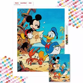 Алмазная мозаика Красочная алмазная живопись Микки и Дональд Дак Полная круглая вышивка Мультяшные креативные хобби Настенный декор Round 20x30cm