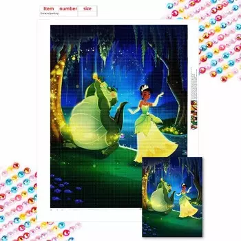Алмазная мозаика Красочная алмазная живопись Принцесса и крокодил Полная круглая вышивка Мультяшные креативные хобби Настенный декор Round 20x30cm