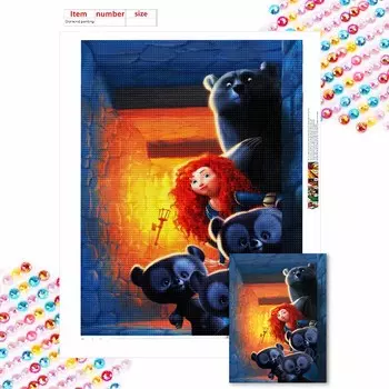 Алмазная мозаика Красочная алмазная живопись Принцесса и Медведь Полная круглая вышивка Мультяшные креативные хобби Декор для стен Round 20x30cm