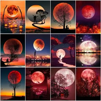 Алмазная мозаика Ночная Луна для вышивки крестом 5d алмазная живопись Пейзаж Картина Стразами Домашний Декор Full Round 20x30CM